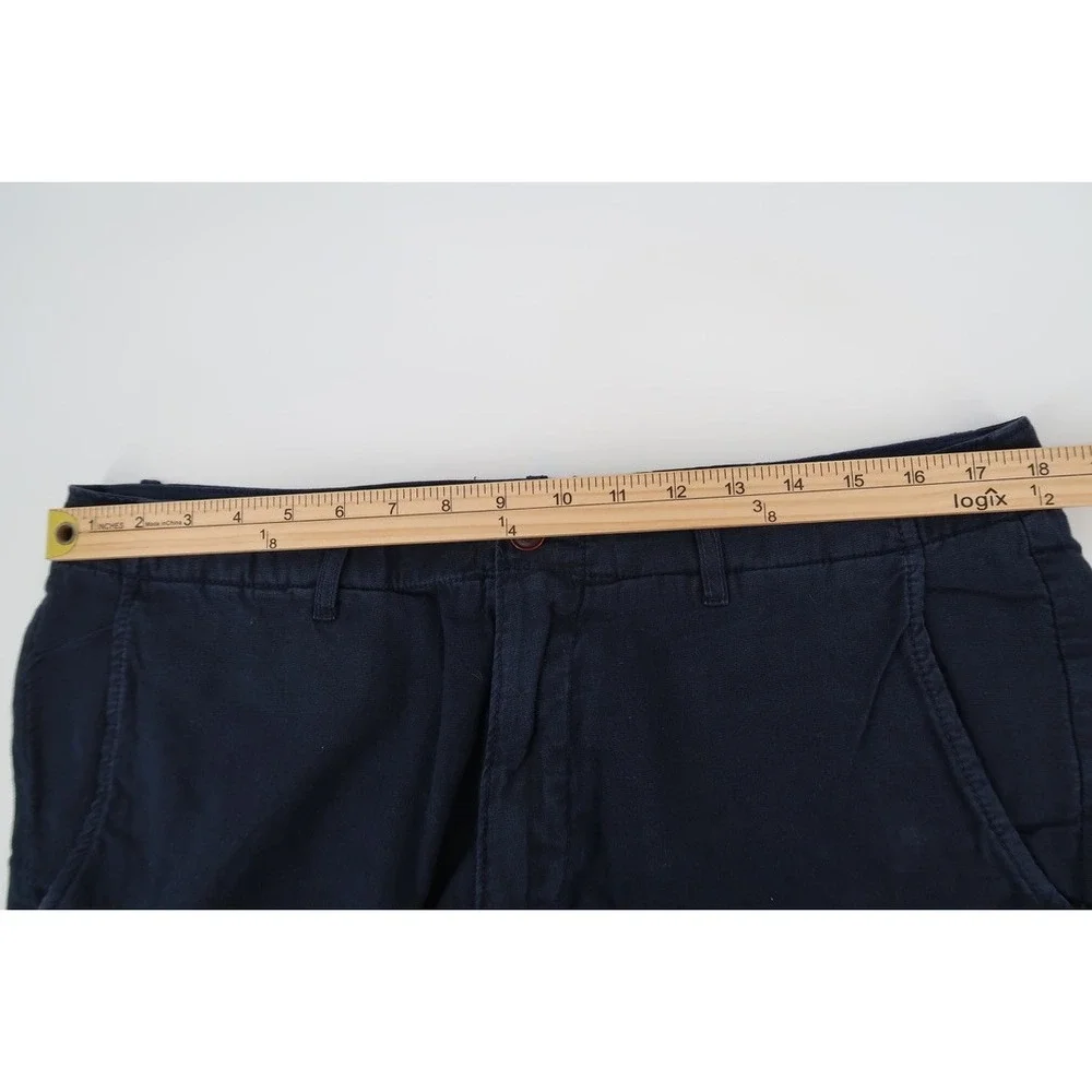 Abercrombie & Fitch Chino Shorts Mens 36 Navy Blue Linen Blend Flat Front 7